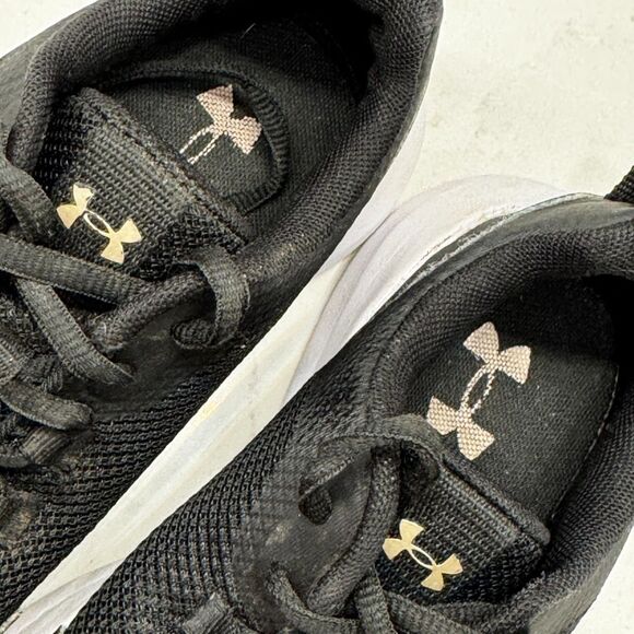 Under Armour Essential Sneakers Grade School 3.5Y Black White Matte Gold Shoes - Picture 7 of 15